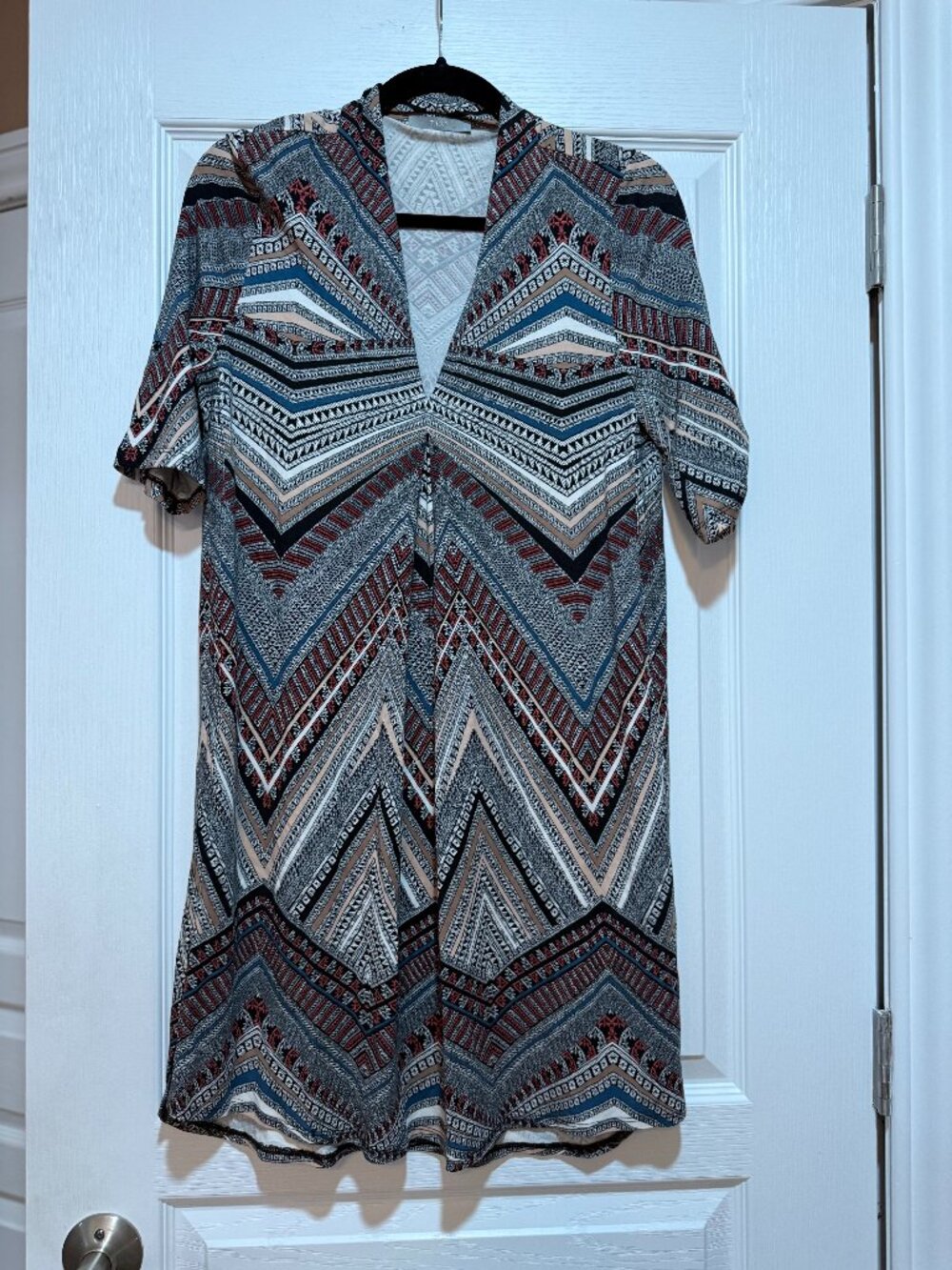 Tart Geometric Chevron Print Shift Dress XS V-Neck 3/4 Sleeve Boho